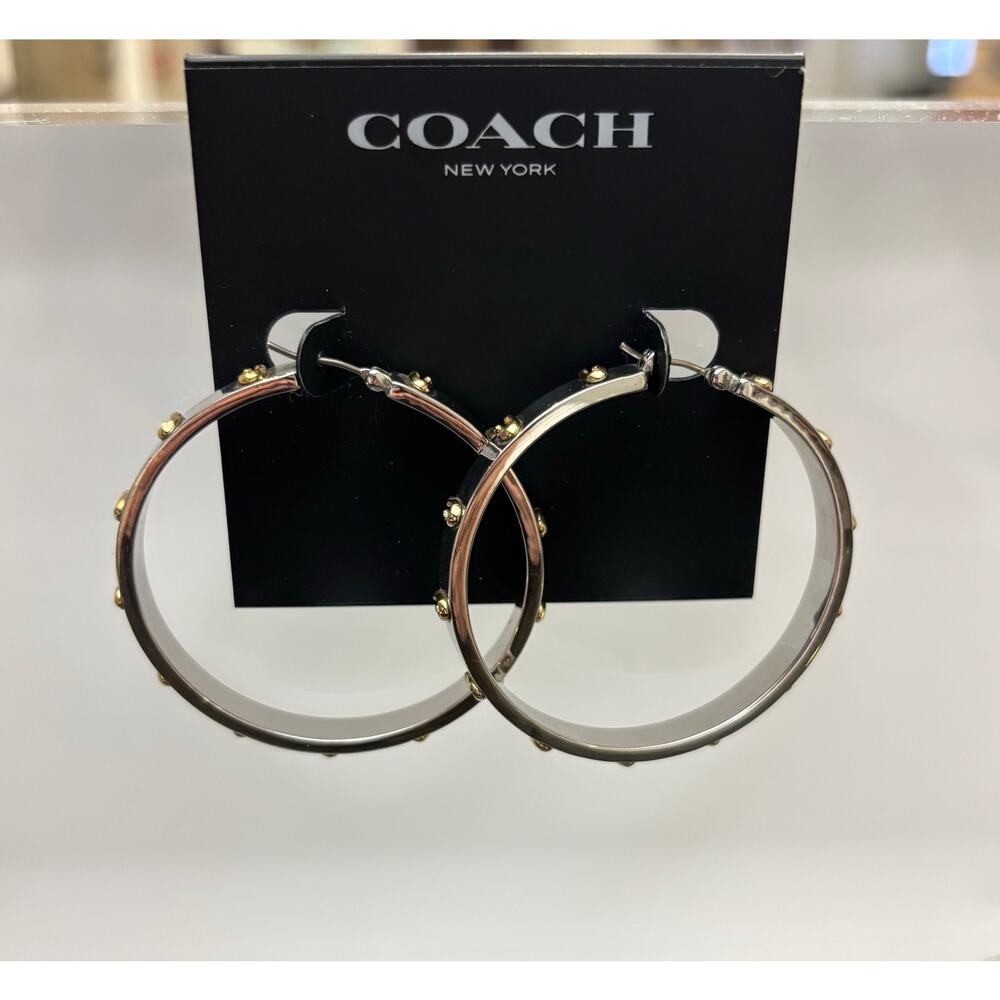 Coach Signature Logo Two-Tone Hoop Earrings – Silver & Gold C Motif - Picture 3 of 5